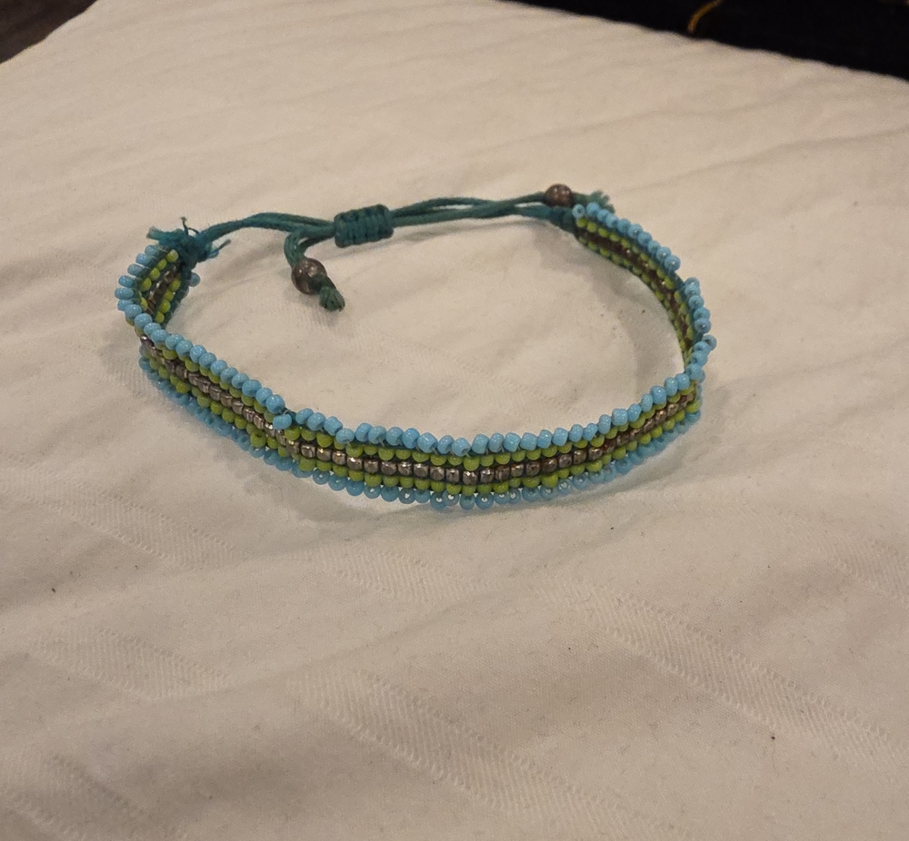Handmade Beaded Bracelet - Teal and Green